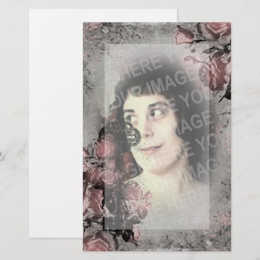 Oude sleutel en Rozen Aangepaste foto Briefpapier (Voorkant / Achterkant)