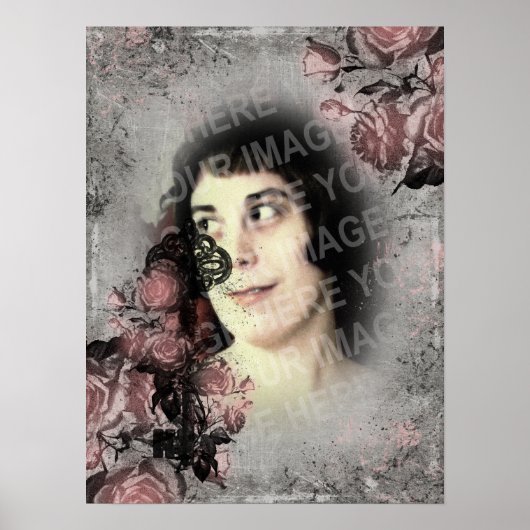 Oude Sleutel en Rozen Aangepaste Foto Poster (Voorkant)