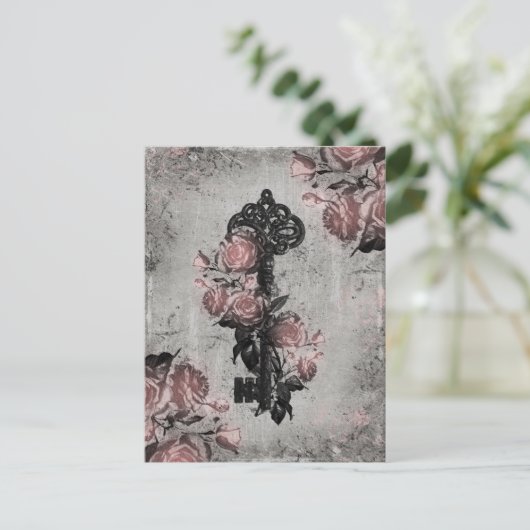 Oude sleutel en Rozen Briefkaart (Staand voorkant)