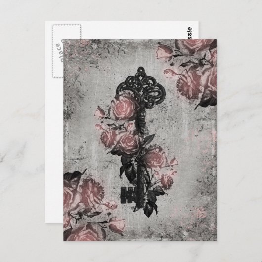 Oude sleutel en Rozen Briefkaart (Voorkant / Achterkant)