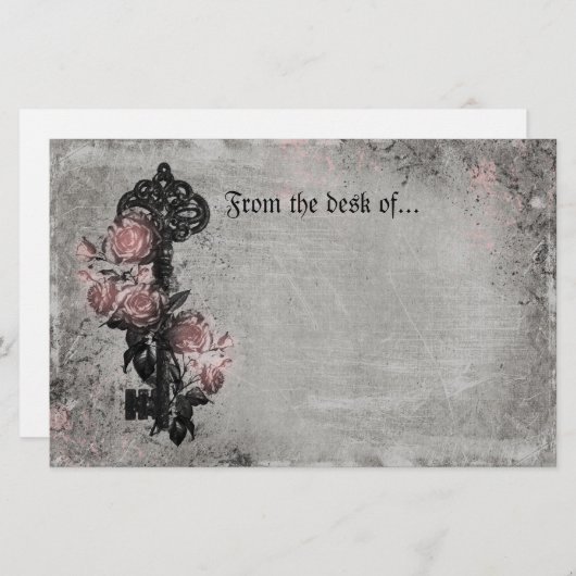 Oude sleutel en Rozen Briefpapier (Voorkant / Achterkant)