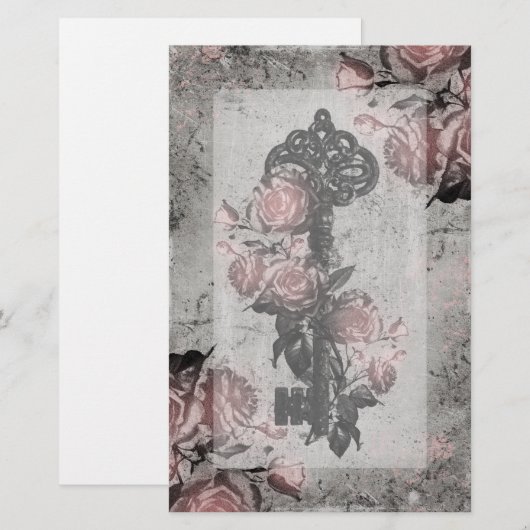 Oude sleutel en Rozen Briefpapier (Voorkant / Achterkant)