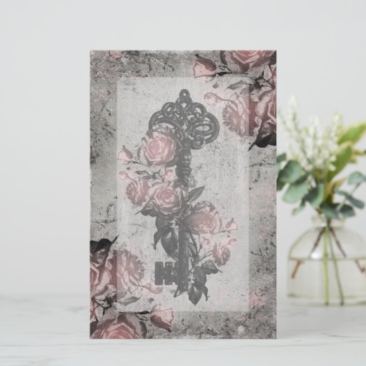 Oude sleutel en Rozen Briefpapier (Staand voorkant)
