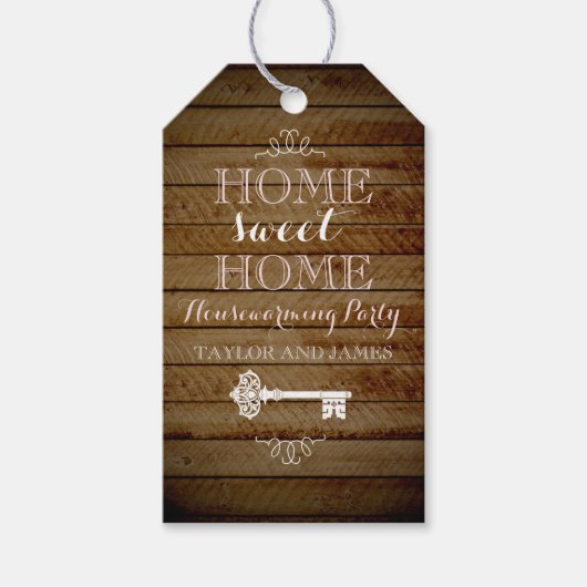 Oude Sleutel Houten Uitzicht Huis Verwarmende Cade Cadeaulabel (Voorkant)