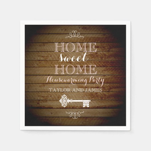 Oude sleutel houten uitzicht huis verwarming serve servetten (Voorkant)