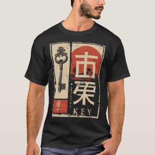 Oude sleutel Japanse rode zon symbolische kunst T-shirt