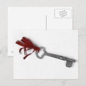 OUDE SLEUTEL MET RODE RIBBON BRIEFKAART (Voorkant / Achterkant)