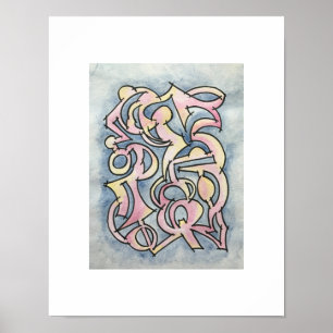 Oude Slot-Handgeschilderde Abstracte Aquarel Kunst Poster