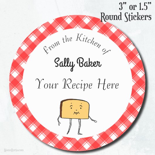 Oude snee brood rood wit geruit bakken ronde sticker