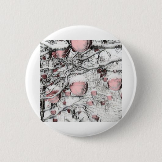 Oude sneeuwbomen met versieringen tekening ronde button 5,7 cm (Voorkant)