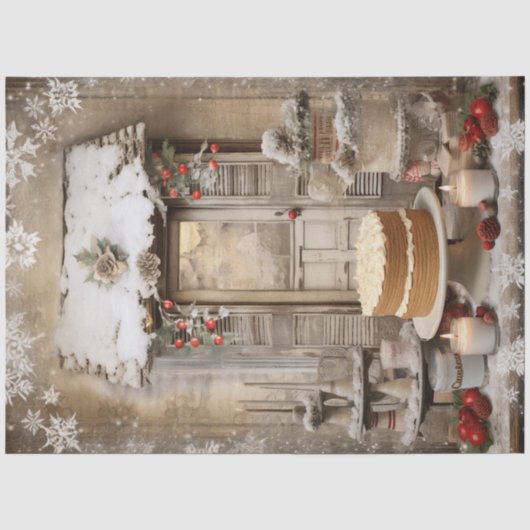 Oude Sneeuwige Kerstcake Vakantie Decoupage Tissuepapier (Voorkant)
