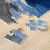Oude sneeuwman bij kaarsverlichte kerstcottage legpuzzel (Zijkant)