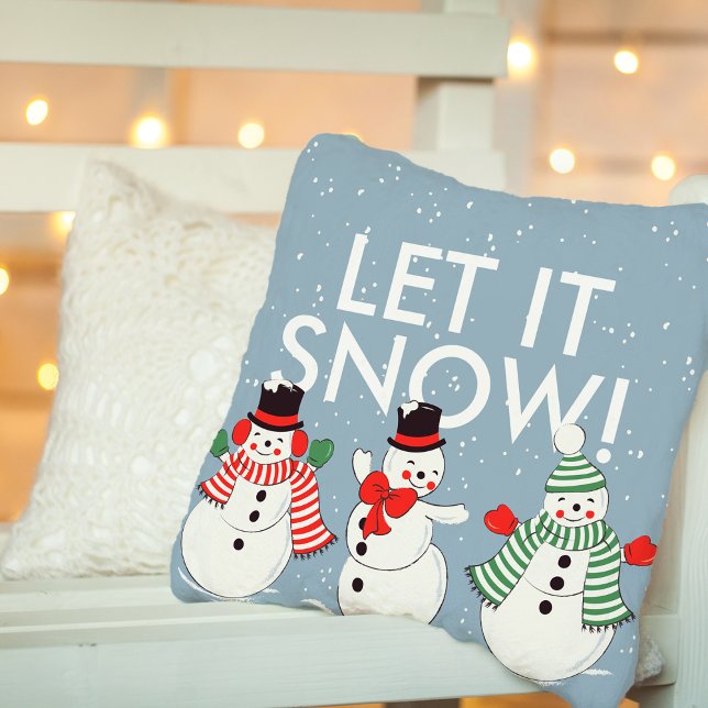 Oude sneeuwman danst Laat het sneeuwen Persoonlijk Kussen (Vintage Snowman Dancing Let it Snow Personalized Throw Pillow)