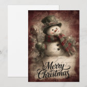 Oude Sneeuwman & Hulst Staf Charme Feestdagenkaart (Voorkant / Achterkant)