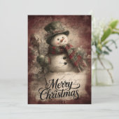 Oude Sneeuwman & Hulst Staf Charme Feestdagenkaart (Staand voorkant)