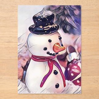 Oude sneeuwman in de sneeuw tekening  acryl uitnodigingen