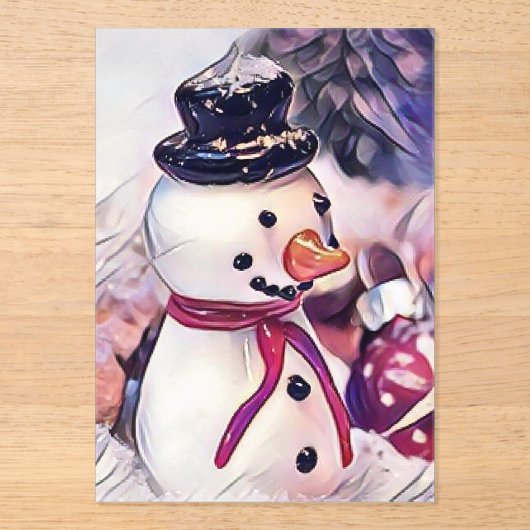 Oude sneeuwman in de sneeuw tekening  acryl uitnodigingen (Voorkant)