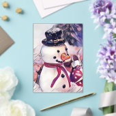 Oude sneeuwman in de sneeuw tekening  acryl uitnodigingen (Insitu (Huwelijk))