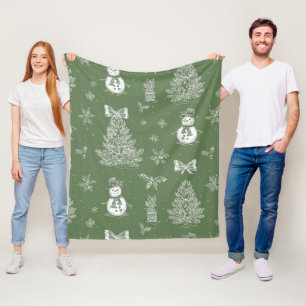 Oude Sneeuwman Kerst Toile Salie Groen Wit Fleece Deken