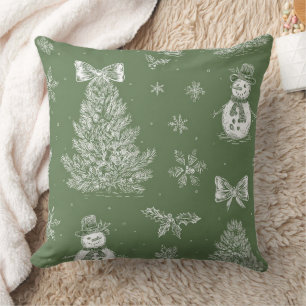 Oude Sneeuwman Kerst Toile Salie Groen Wit Kussen