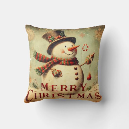 Oude Sneeuwman - Prettig Kerstmis Kussen (Achterkant)