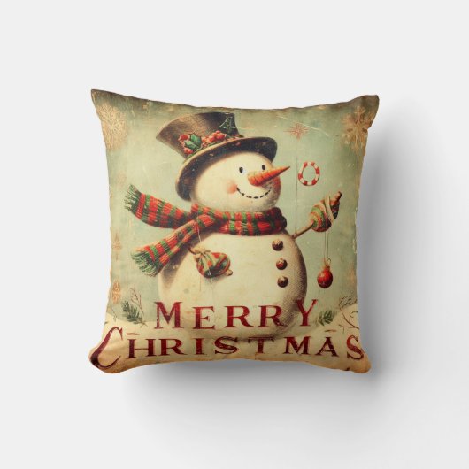 Oude Sneeuwman - Prettig Kerstmis Kussen (Voorkant)