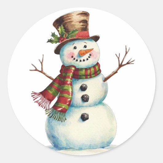 Oude Sneeuwman Ronde Sticker (Voorkant)