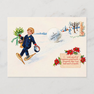 Oude sneeuwschoenen Nieuwjaar ansichtkaart Briefkaart
