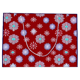 Oude sneeuwvlokken op rood groot cadeauzakje