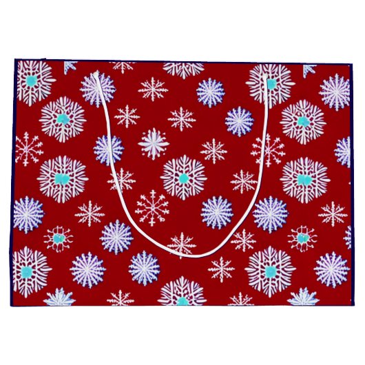 Oude sneeuwvlokken op rood groot cadeauzakje (Achterkant)