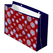 Oude sneeuwvlokken op rood groot cadeauzakje (Voorkant Gekanteld)