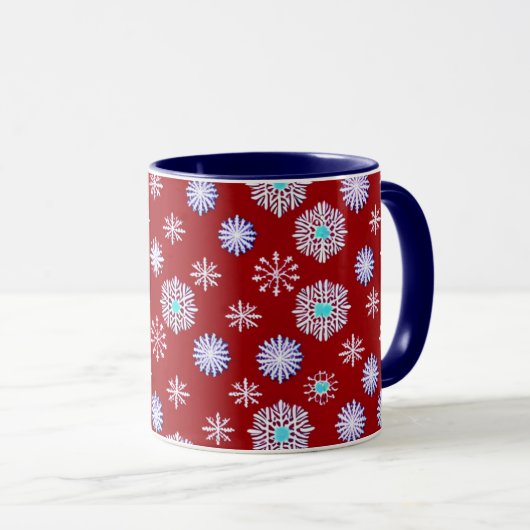 Oude sneeuwvlokken op rood mok (Voorkant rechts)