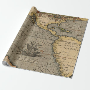 Oude Spaanse Galei op een Oude Stille Oceaankaart Cadeaupapier