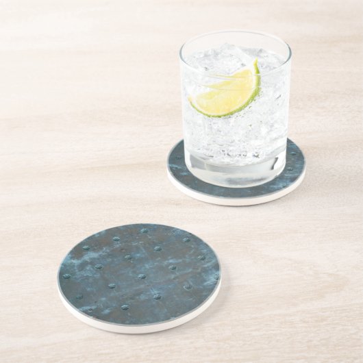 Oude Spaanse koperen beklede metalen deur Zandsteen Onderzetter (Zijkant)