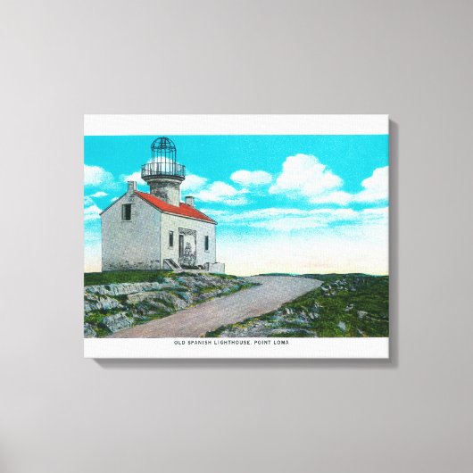 Oude Spaanse vuurtoren in Point Loma Canvas Afdruk (Voorkant)