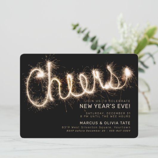 Oude Sparkler Cheers | Zwart en goud Kaart (Staand voorkant)