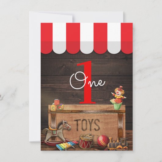 Oude  Speelgoed Houten Toybox 1e Verjaardag Kaart (Achterkant)