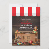 Oude  Speelgoed Houten Toybox 1e Verjaardag Kaart (Voorkant)