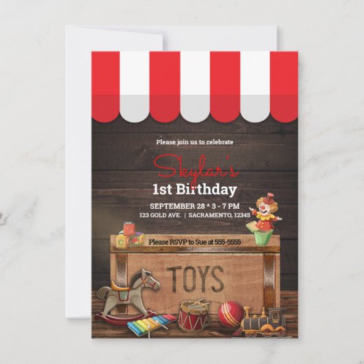 Oude  Speelgoed Houten Toybox 1e Verjaardag Kaart (Voorkant)