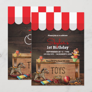 Oude  speelgoed Wooden Toybox 1ste verjaardag Kaart