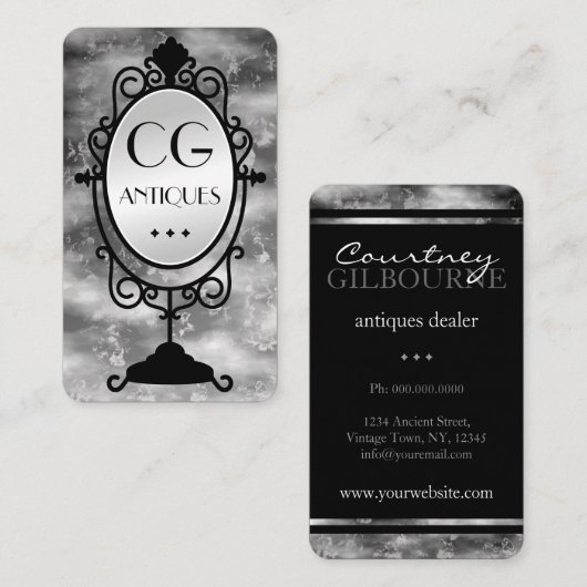 Oude Spiegel Antieke Dealer Visitekaartjes (Voorkant / Achterkant)