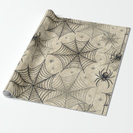 Oude spinnen en webben Halloween-patroon Cadeaupapier