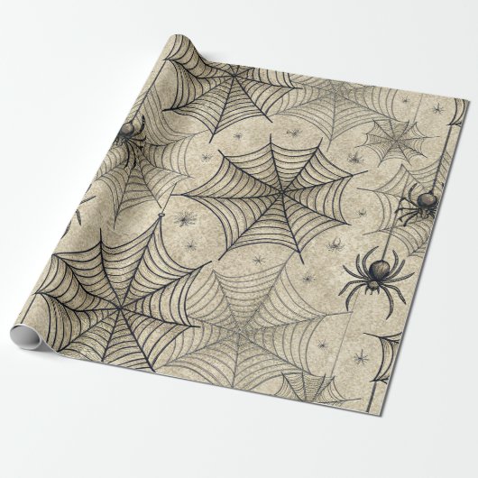 Oude spinnen en webben Halloween-patroon Cadeaupapier (Uitgerold)