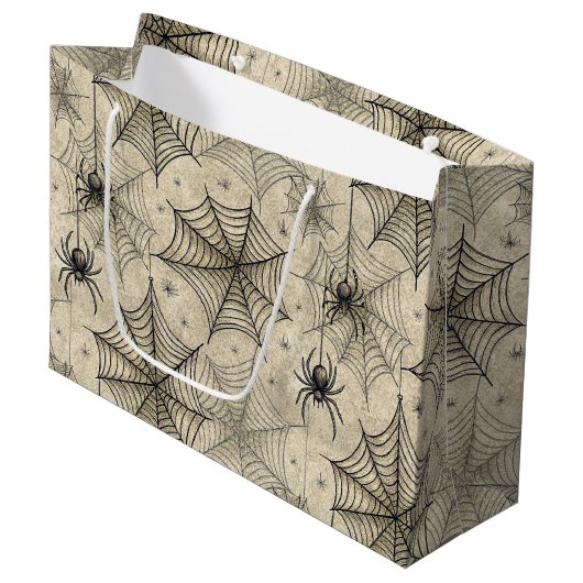 Oude spinnen en webben Halloween-patroon Groot Cadeauzakje (Voorkant Gekanteld)