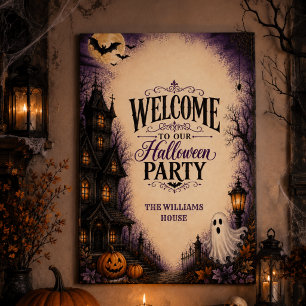 Oude spookhuis Halloween-feest welkomstbord Poster