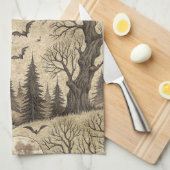 Oude spookhuis & volle maan theedoek (Quarter Fold)
