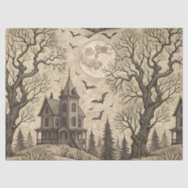 Oude spookhuis & volle maan tissuepapier