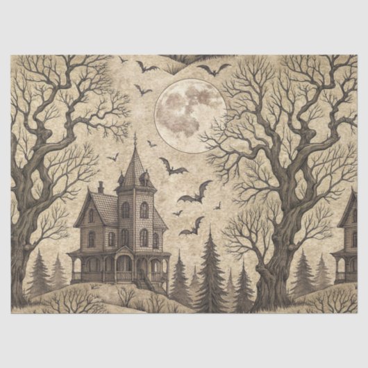 Oude spookhuis & volle maan tissuepapier (Voorkant)
