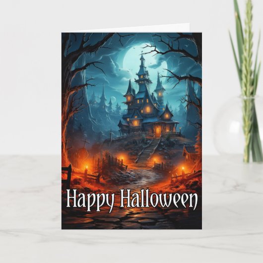 Oude Spooky Mansion Happy Halloween Kaart (Voorkant)