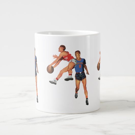 Oude sport, basketbalspelers in een wedstrijd grote koffiekop (Voorkant)